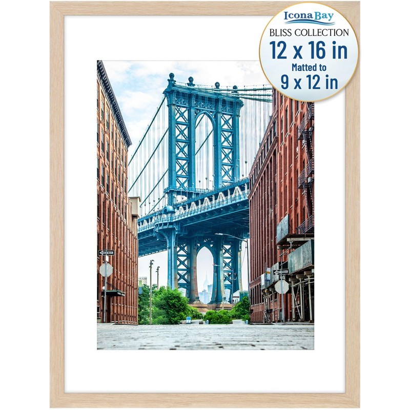 – 12X16 Light Oak Picture Frame Fits 11X15 Photos with Mat to 9X12 Image – Moder