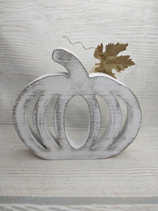 New! White Carved Look Pumpkin Wood Cutout Sign Decor Fall Autumn Farmhouse gallery