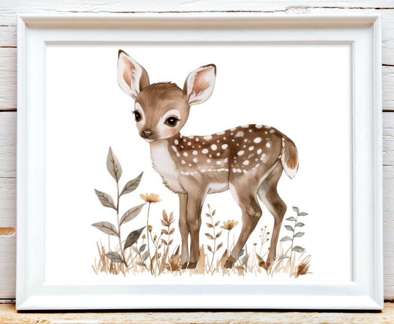 Nursery Art Print, Cute Fawn Nursery Wall Art Print, Kids Room Wall Print #88