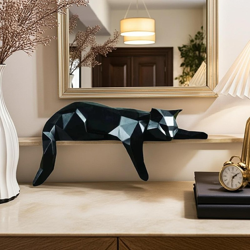House of Avana Geometric Black Resin Lying Cat Figurine gallery