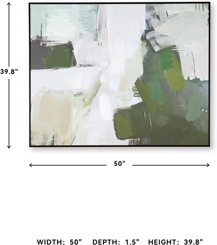 Vinick Hand-Painted Abstract Wall Art 50x40 Inches in Green & White gallery