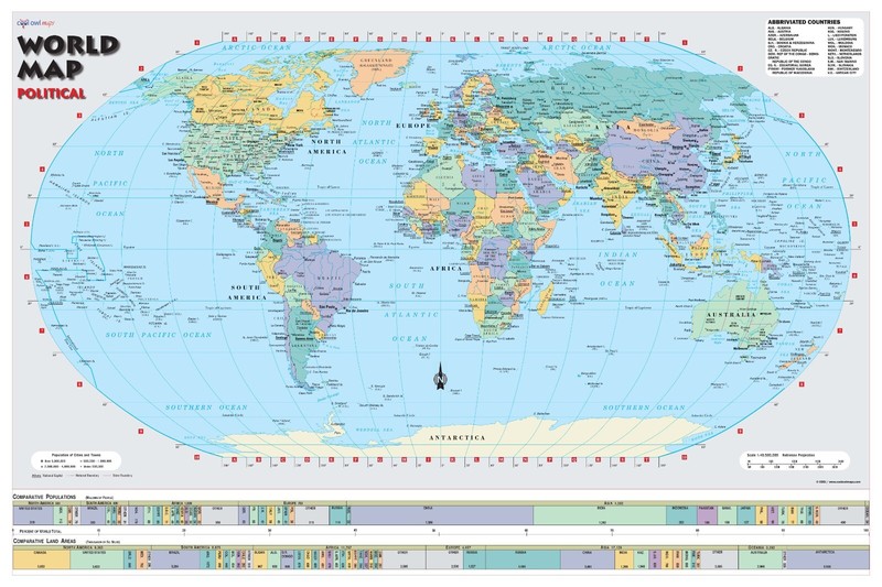World Wall Map Robinson Projection Political