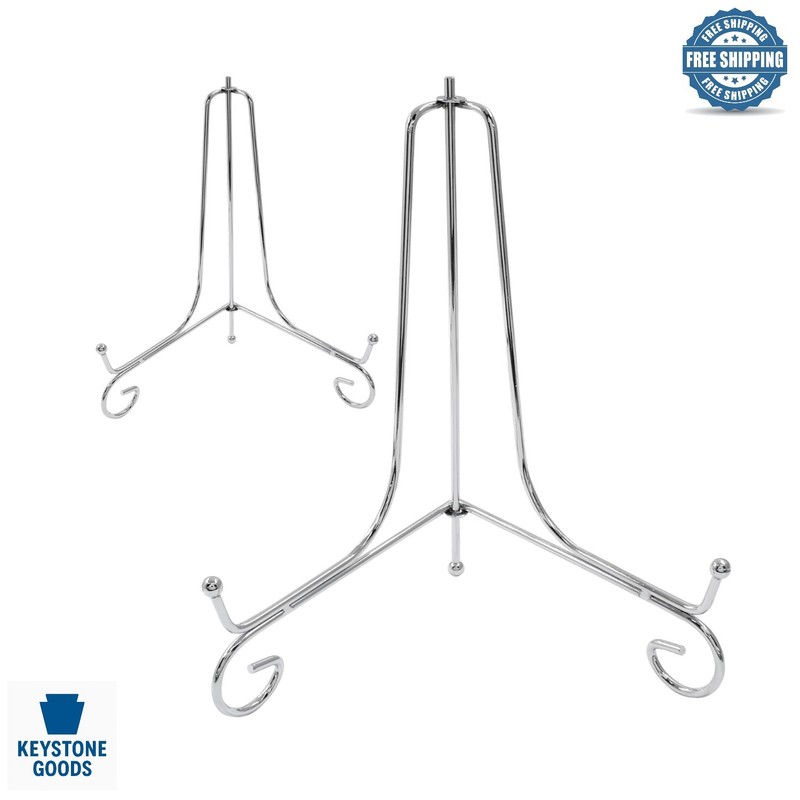 2 Pack Silver Metal Display Stands for 8-inch Photos, Plates, & Art