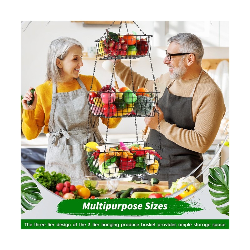 Hicarer 3 Tier Hanging Fruit Basket Square 35.4 Inch Fruit Orga... Fast USA SHIP gallery