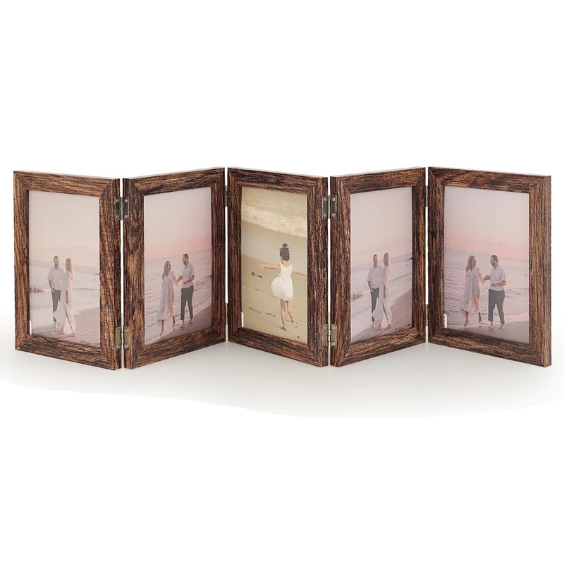 5 Folding Hinged Picture Frame 5×7 Inches Natural Wood Foldable Photo Frame With