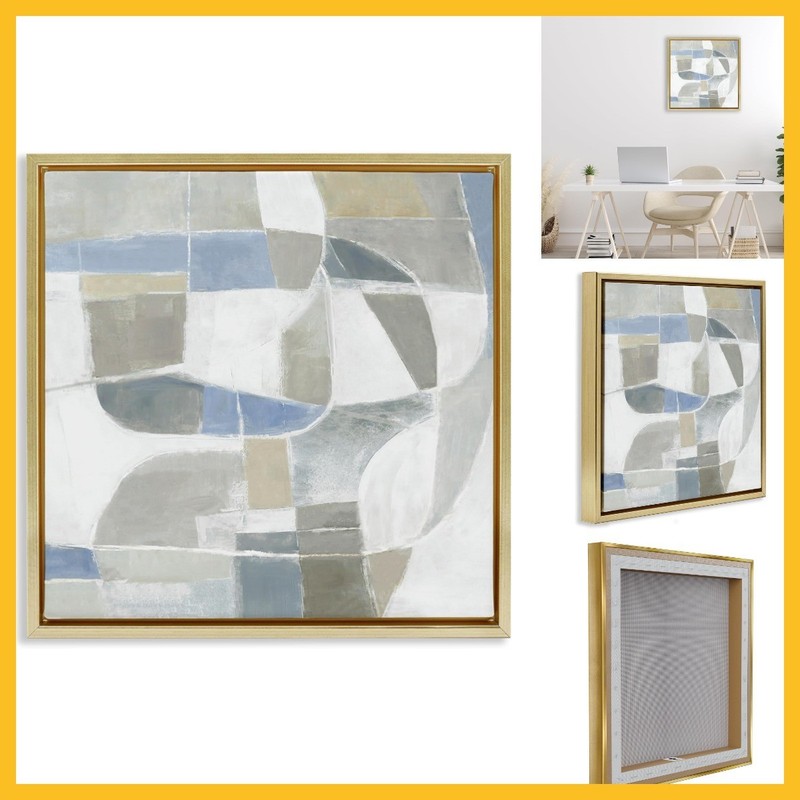 Stupell Industries Subtle Flow Geometrics Gold Framed Floater Canvas Wall Art de
