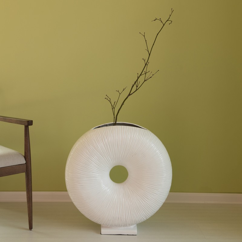New Uniquewise White Modern Round Flat Doughnut Hole Vase gallery