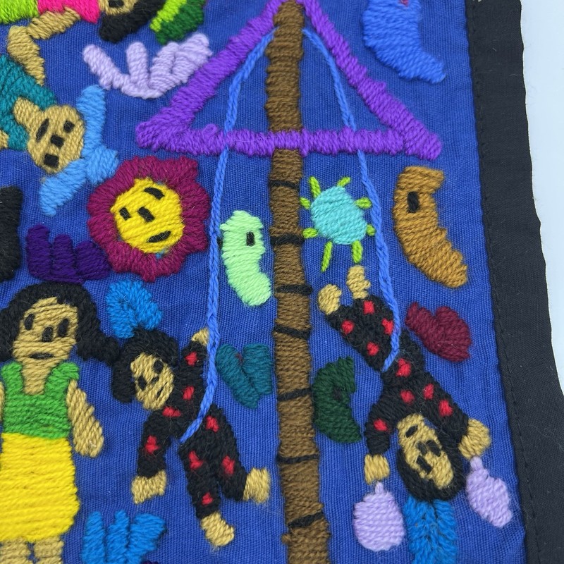 Hand Embroidered Tapestry Unknown Origin Bright and Colorful 15.5 x 15 gallery