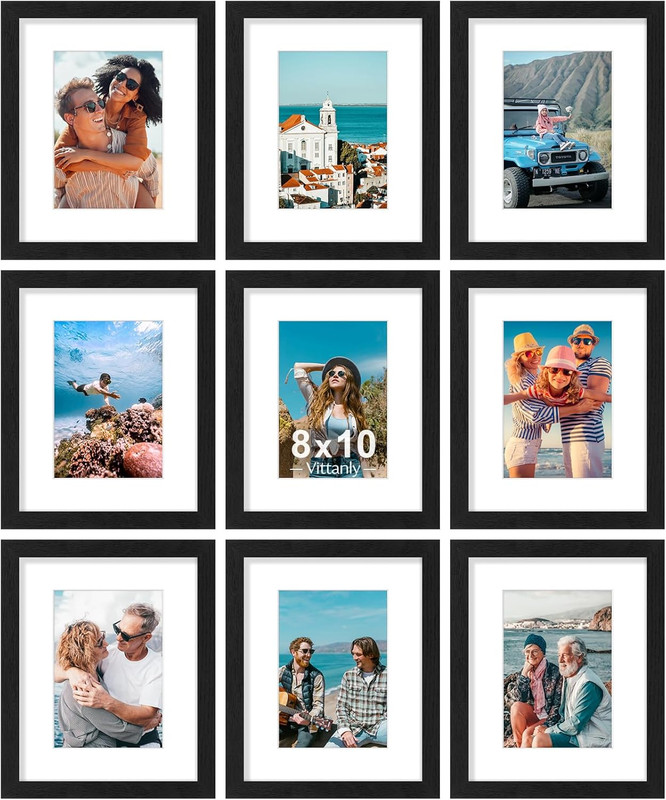 8X10 Picture Frames Set of 9, Shatter Resistant Plexiglass, Display 5X7 Pictures