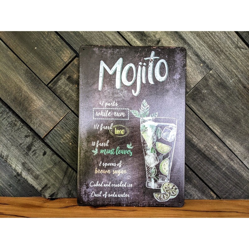 Mojito Recipe Sign – Mixed Drink Sign With Chalk Style Graphic – 12in x 8in