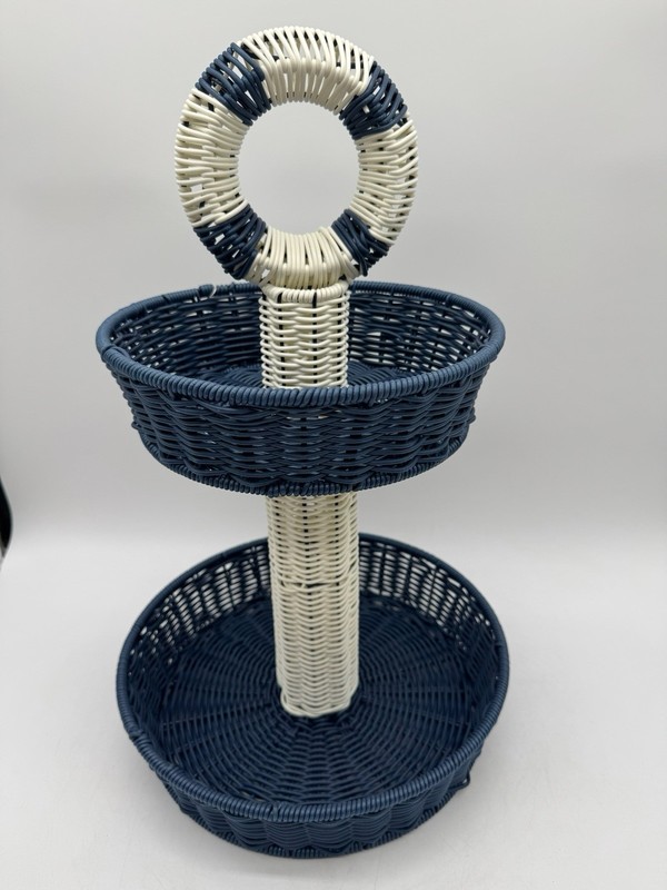 New Ciroa Hello Summer 2 Tier Plastic Wicker Serving Stand Basket Beach Coastal gallery