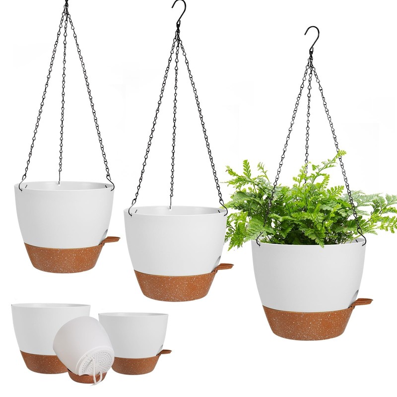 3 Pack Hanging Planter Indoor Outdoor Flower Pots 7/6.5/5 Inch, Self-Watering…