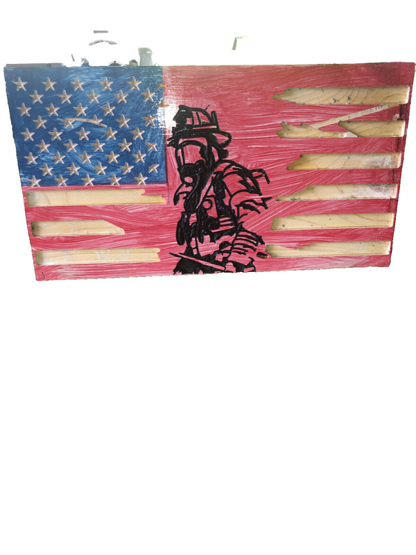 american us flagwith fireman silhouette in black red,white blue 11x21 gallery
