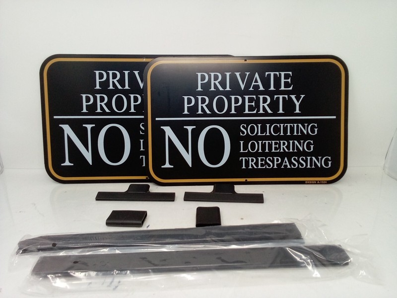 Large Private Property No Soliciting Yard Sign – (2-Pack) Black Fiberglass pole