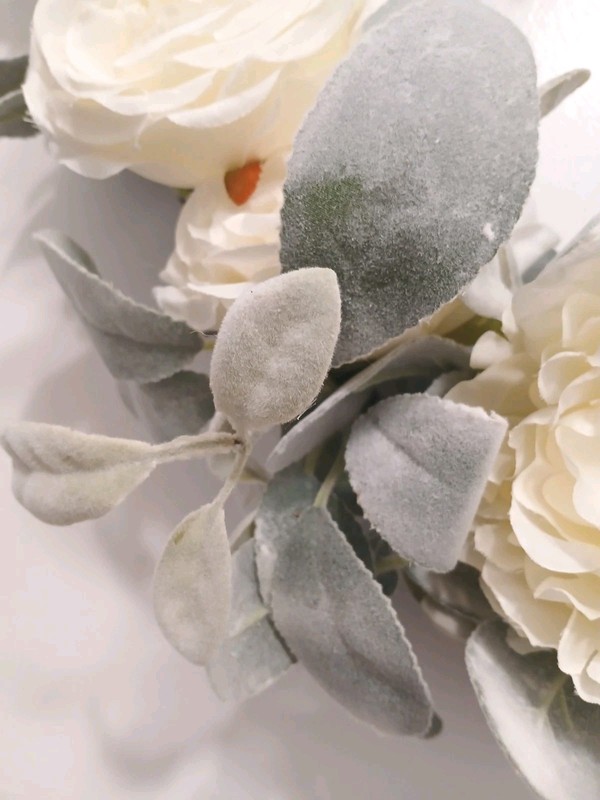 Gorgeous English White Roses & Sage Door Wreath 17" Flower Elegant Summer Spring gallery