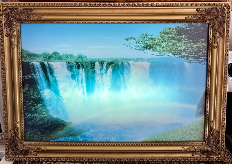 Vintage Mood Lamp Framed Light Up Waterfall Picture With Sound 1970s Home Decor
