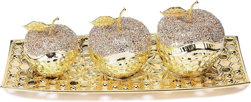 Glam Ceramic Apple Statue with Plate Creative Modern Ornament Living Room NEW gallery