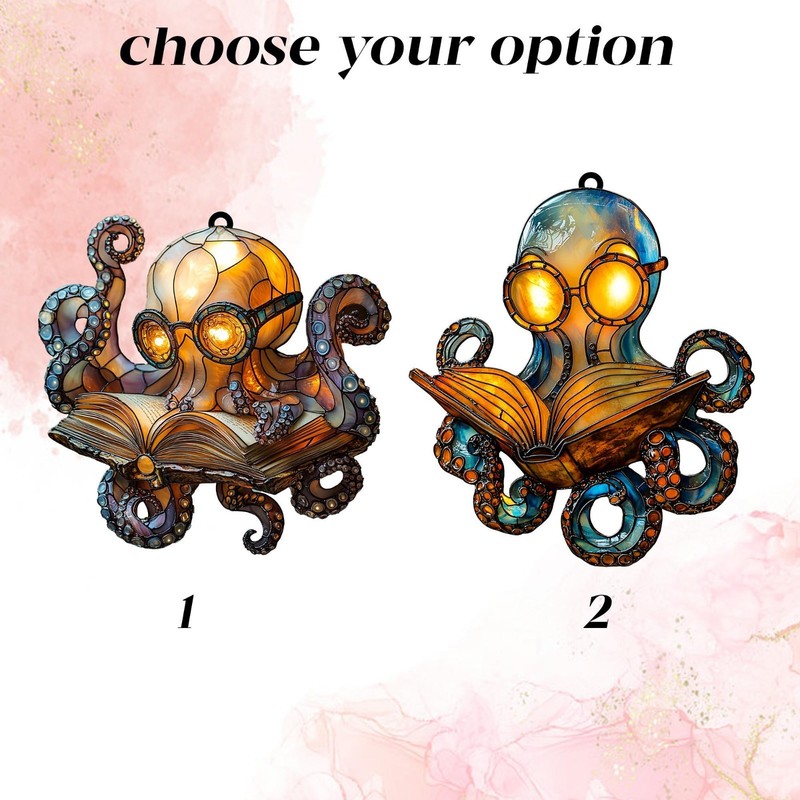 Reading Octopus Acrylic Suncatcher – Cute Nerdy Sea Creature with Book gallery