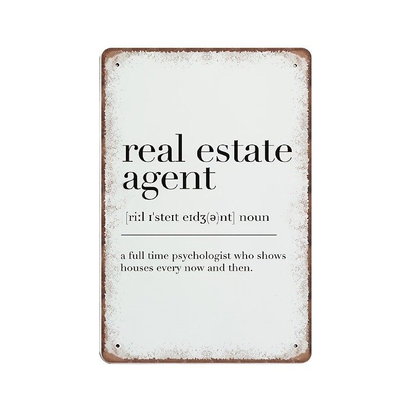 Funny Real Estate Agent Definition Vintage Metal Sign Realtor Office Desk Decor