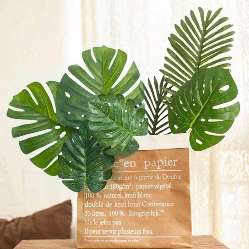 78 Pieces 7 Kinds Artificial Tropical Leaf Jungle Leaves Plant Safari Leaves Dec gallery