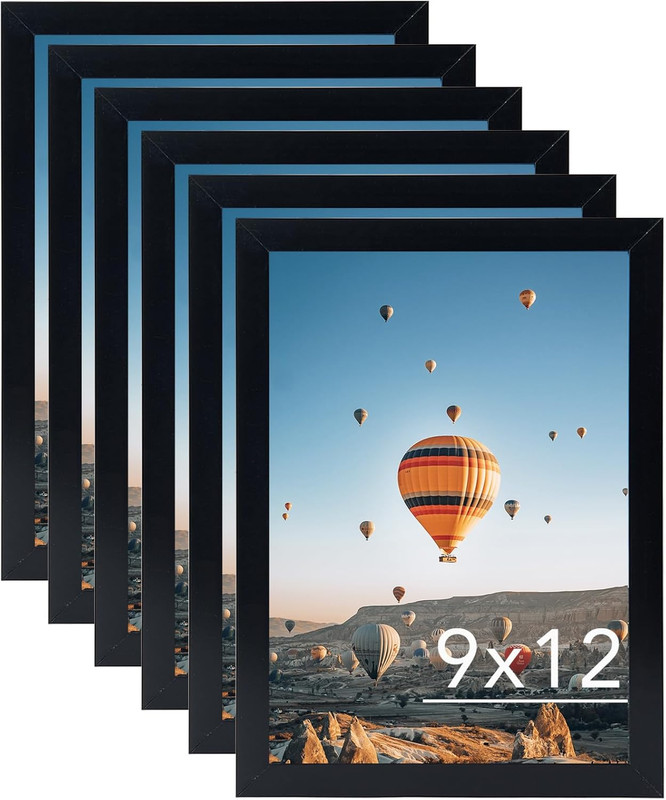 JCJMY 9X12 Black Picture Frame Set of 6, Horizontal and Vertical Formats