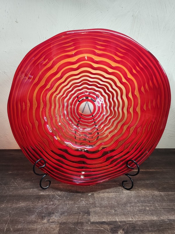 Hand Blown Glass Plate Swirl Murano Style Home Wall Decor Plate Red 16" Diameter gallery