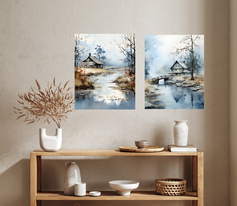 Set of 2 16x20 Barn in Blue Wall Art Canvas Prints gallery