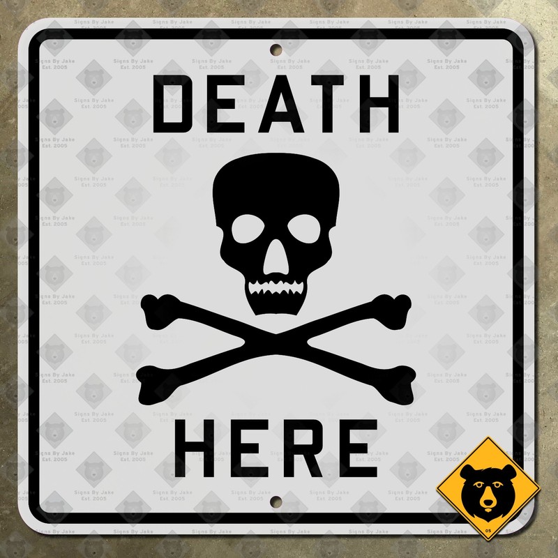 Mississippi Death Here warning road highway sign skull and crossbones 1938 12×12