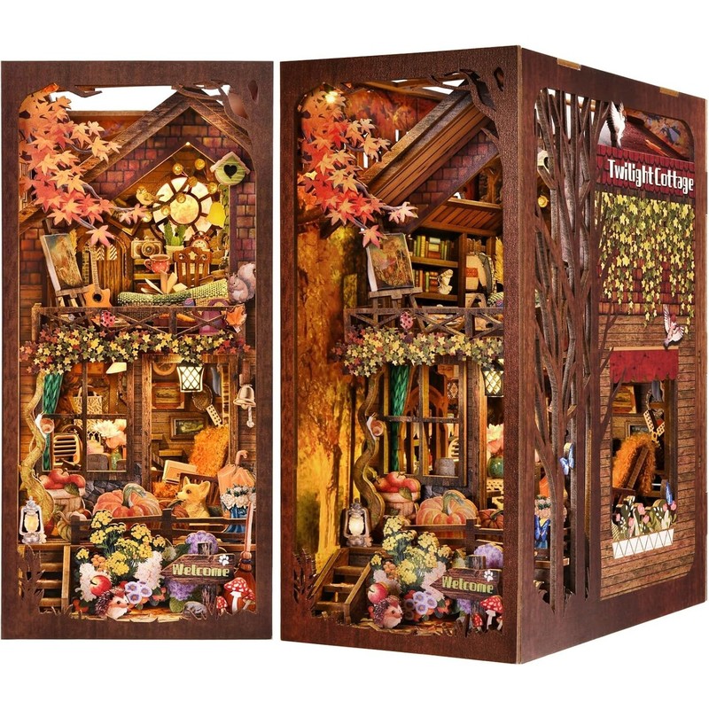 DIY Bookend Book Nook Kit, Wooden Puzzle Booknook for Bookshelf Decoration