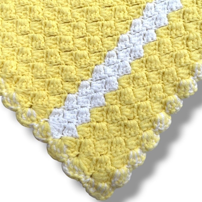Vintage Crocheted Yellow Baby Afghan with White Border Gender Neutral gallery