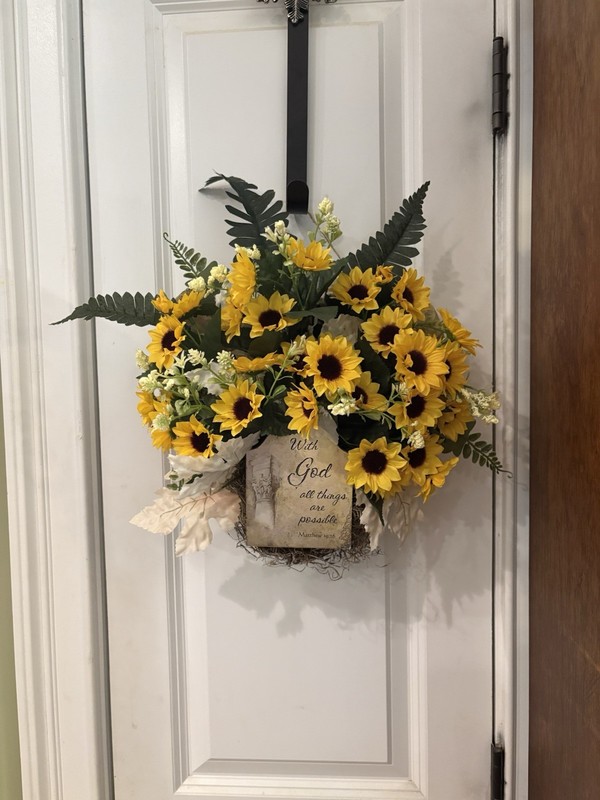 New Handmade 18” Floral Arrangement With Sunflowers SKU Z4 And Bible Verse