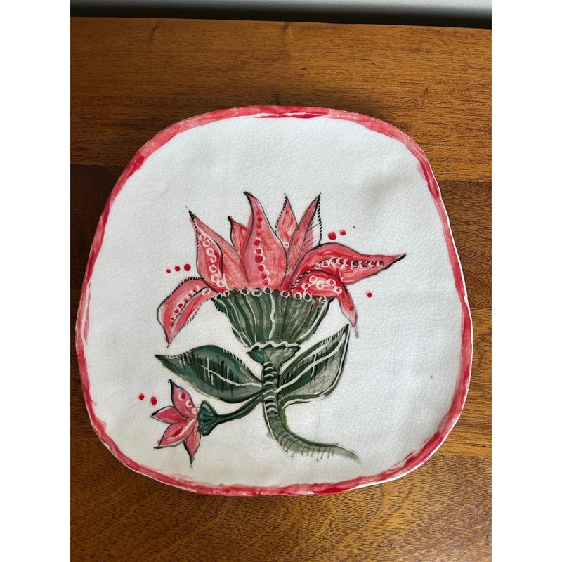 Vtg. Hand Painted Ceramic Art Plate, with Artist Stamp, One of a Kind gallery