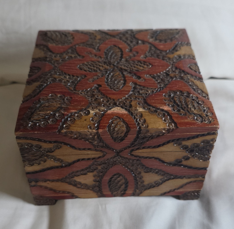 Square Carved Floral Wood Decorative Box, Hinged Lid, 5x5in Small