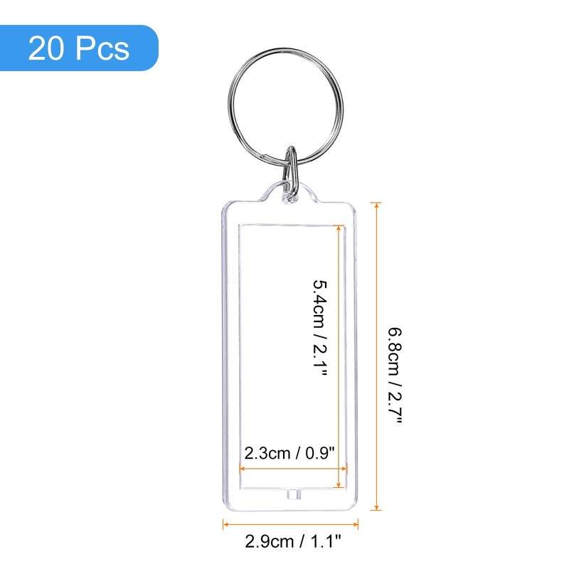 20 x Photo Frame Keyring Acrylic Picture Keychains 1.1"x 2.7" Strip,Transparent gallery