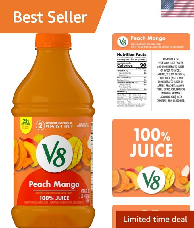 Peach Mango 100% Fruit & Vegetable Juice, 46 Fl Oz – Delicious & Nutritious