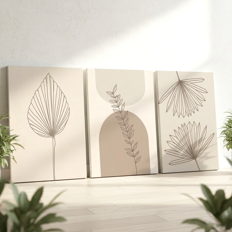 3 Pieces Minimalist Botanical Neutral Large Wall Art Set for Living Set Of 3 gallery