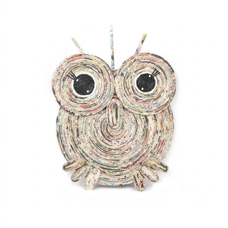 Handmade Recycled Newspaper Owl Wall Art Eco Friendly Home Decor Sculpture 🥇