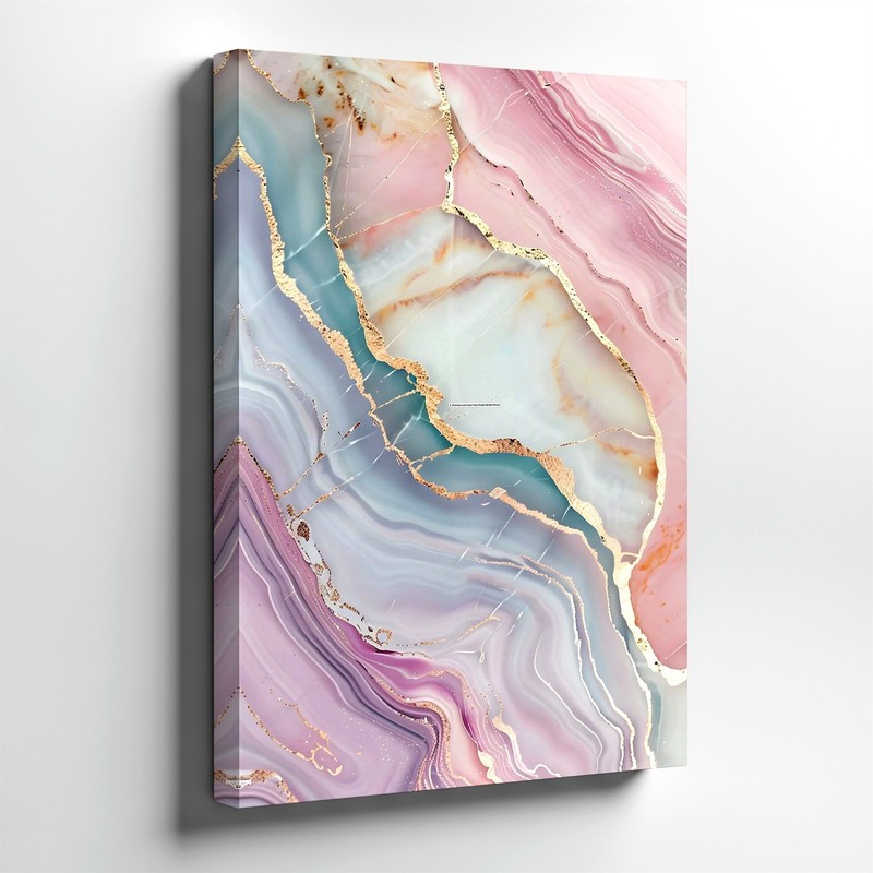 Wall Art Pink Blue Abstract Marble Agate Canvas Print Gold Vein Decor 30×60