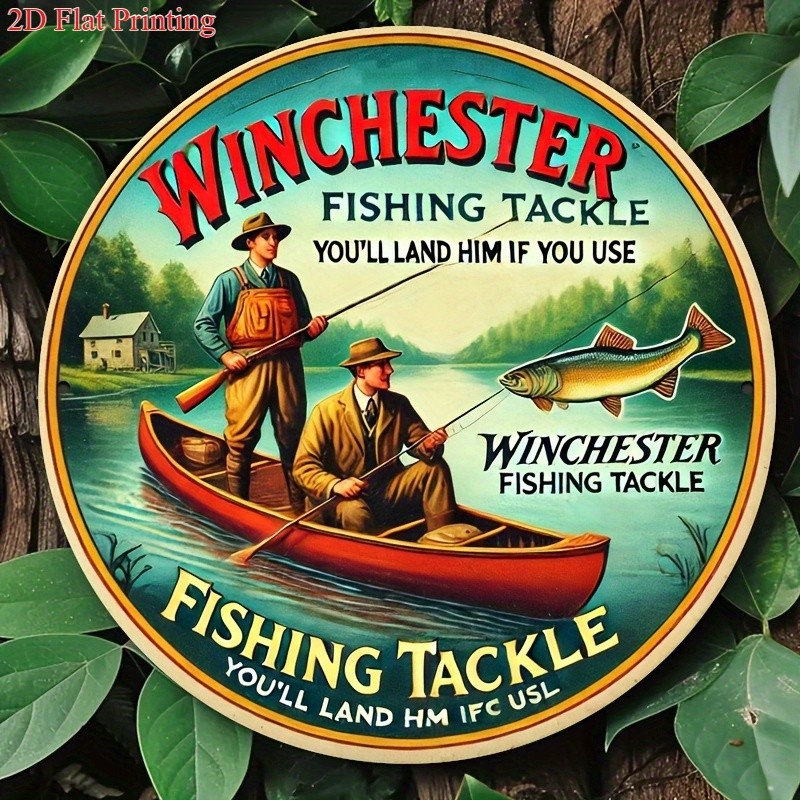Vintage Winchester Fishing Tackle Metal Wall Art Sign – 8×8 Tin Metal Signs