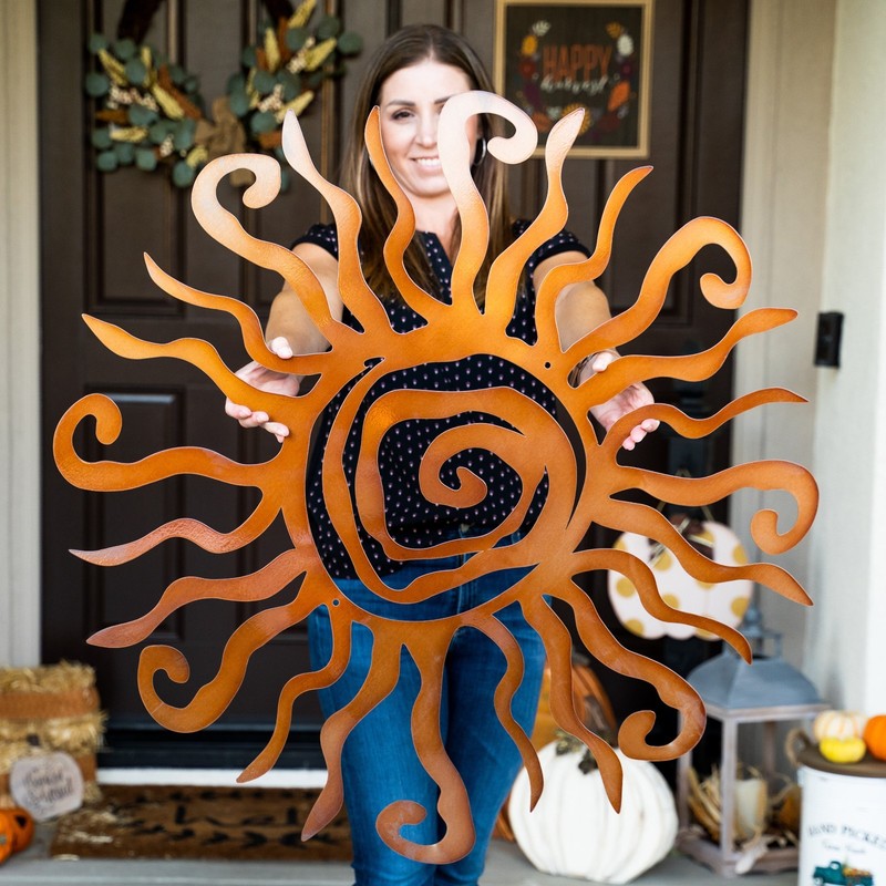Metal Sun Wall Art, Rustic Boho Garden Decor, Outdoor Patio Accent