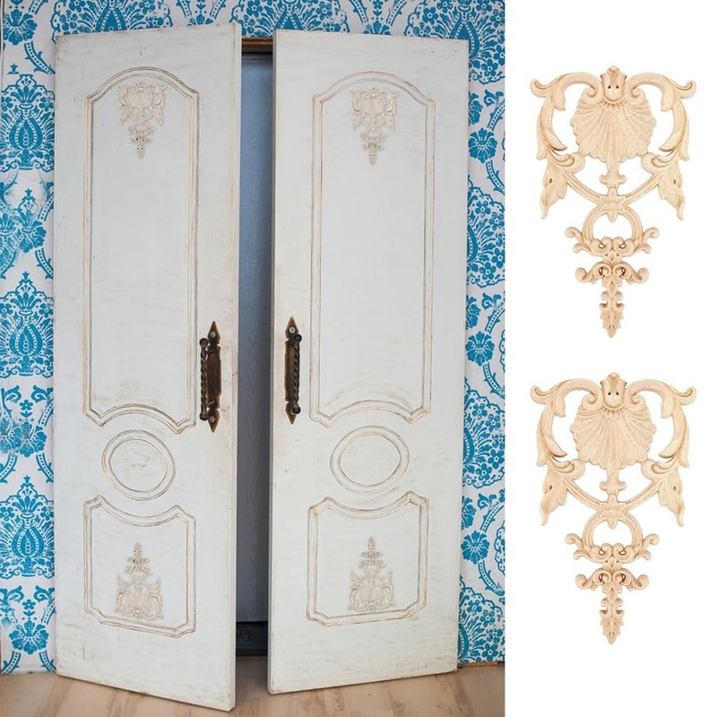 SUPERFINDINGS 2PCS Carved Wood Appliques Onlays 7.5 inch, 2Pcs 7.5x4.6 inch gallery
