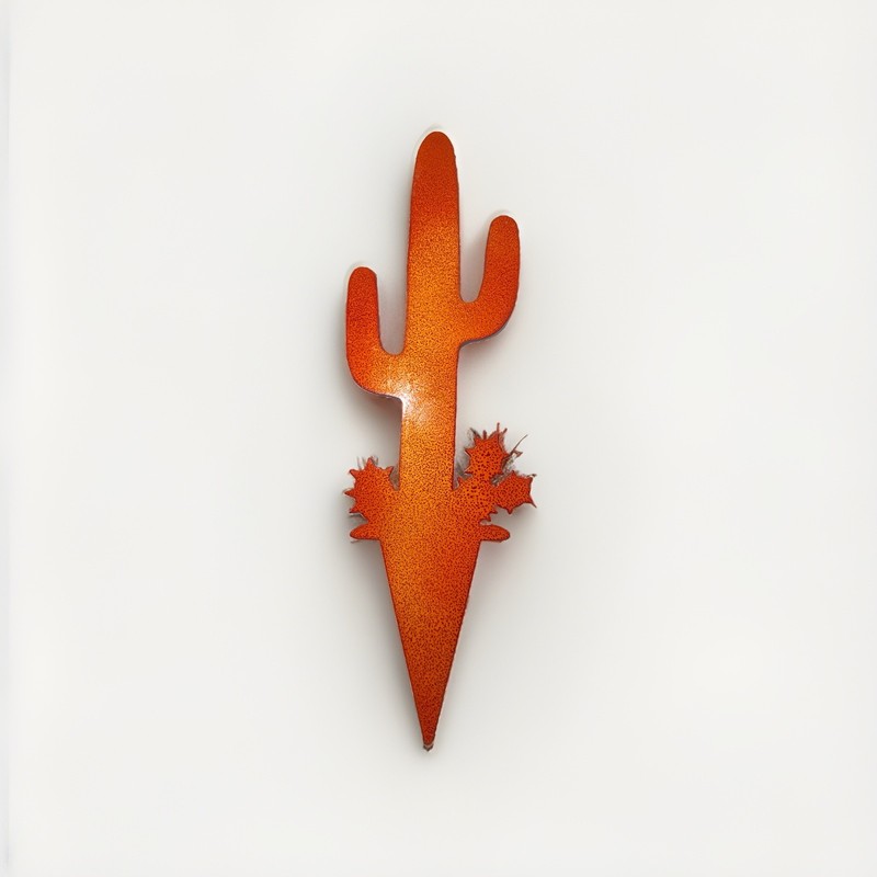 Orange Metal Saguaro Cactus Garden Stake – 15″ x 4.5″ Southwest Desert Yard Art