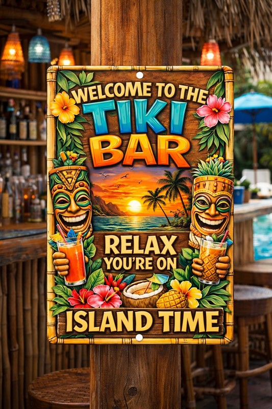 Welcome to the Tiki Bar Sign Relax You’re On Island Time Tropical Bar Decor Meta