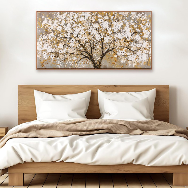 Framed Wall Art Print Gold Tree Of Life Modern Artwork Canvas Painting Gold T... gallery