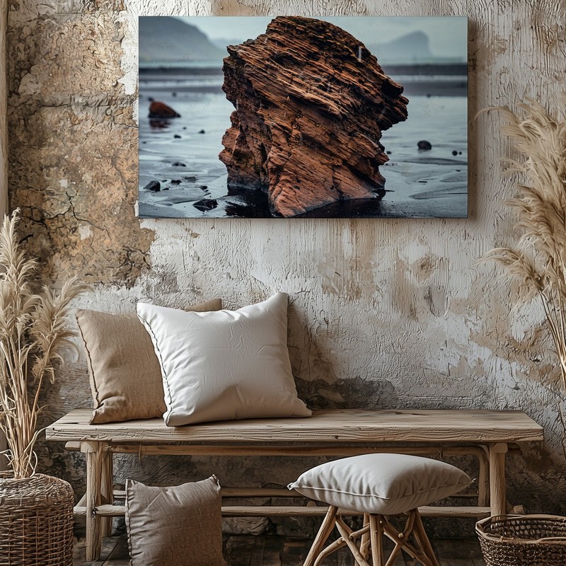 Large, Rugged Rock Formation Dominates The Center Of The Wall Art Canvas Print gallery