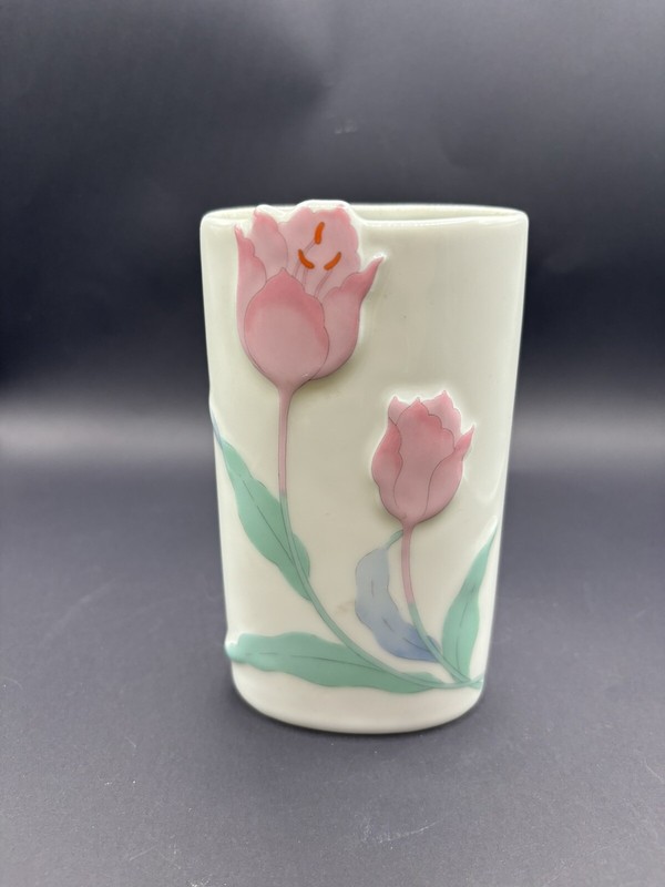 Vintage Made Japan Abbott3D Pink Tulips Flower Bud Vase – 5-1/2 Inch Tall