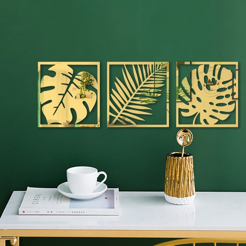 Tropical Foliage Square Mirror Wall Decals 3Pcs Household Wall Art Decoration gallery