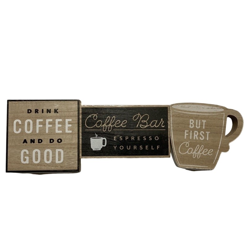 BUT FIRST COFFEE Wood Home Cafe Kitchen Decor Coffee Shop Bar Signs SET OF 3