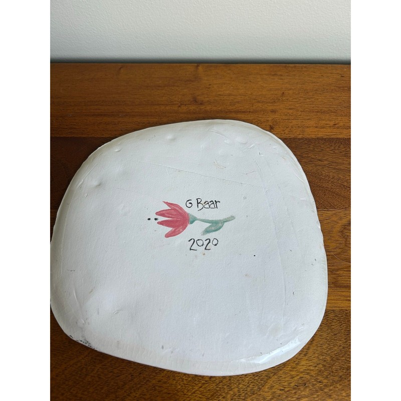Vtg. Hand Painted Ceramic Art Plate, with Artist Stamp, One of a Kind gallery