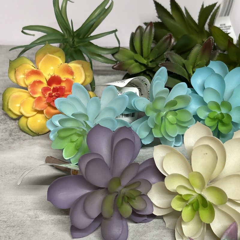 Succulent Picks Artificial Assorted Lot Of 16 Aloe Fern Flowers Blue Purple gallery